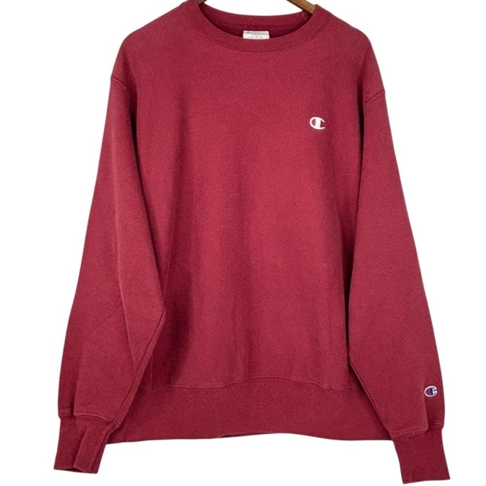 Champion Red Reverse Weave Long Sleeve Crew Neck With Chest & Arm Logo L
